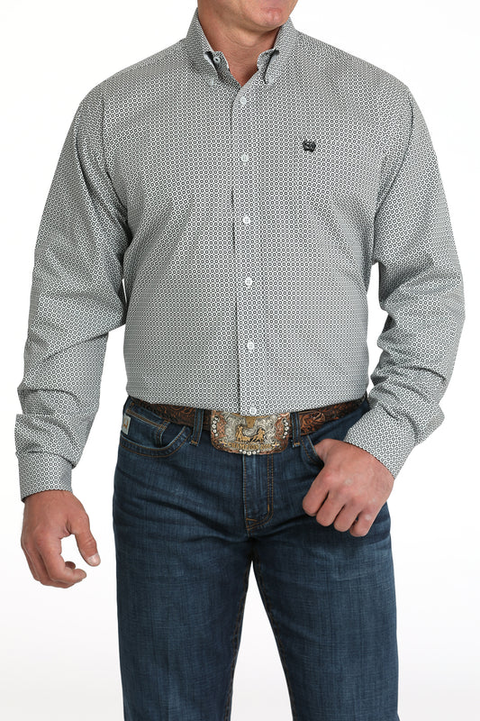 Cinch Men's Long Sleeve Western Shirt - Gray Geometric Print