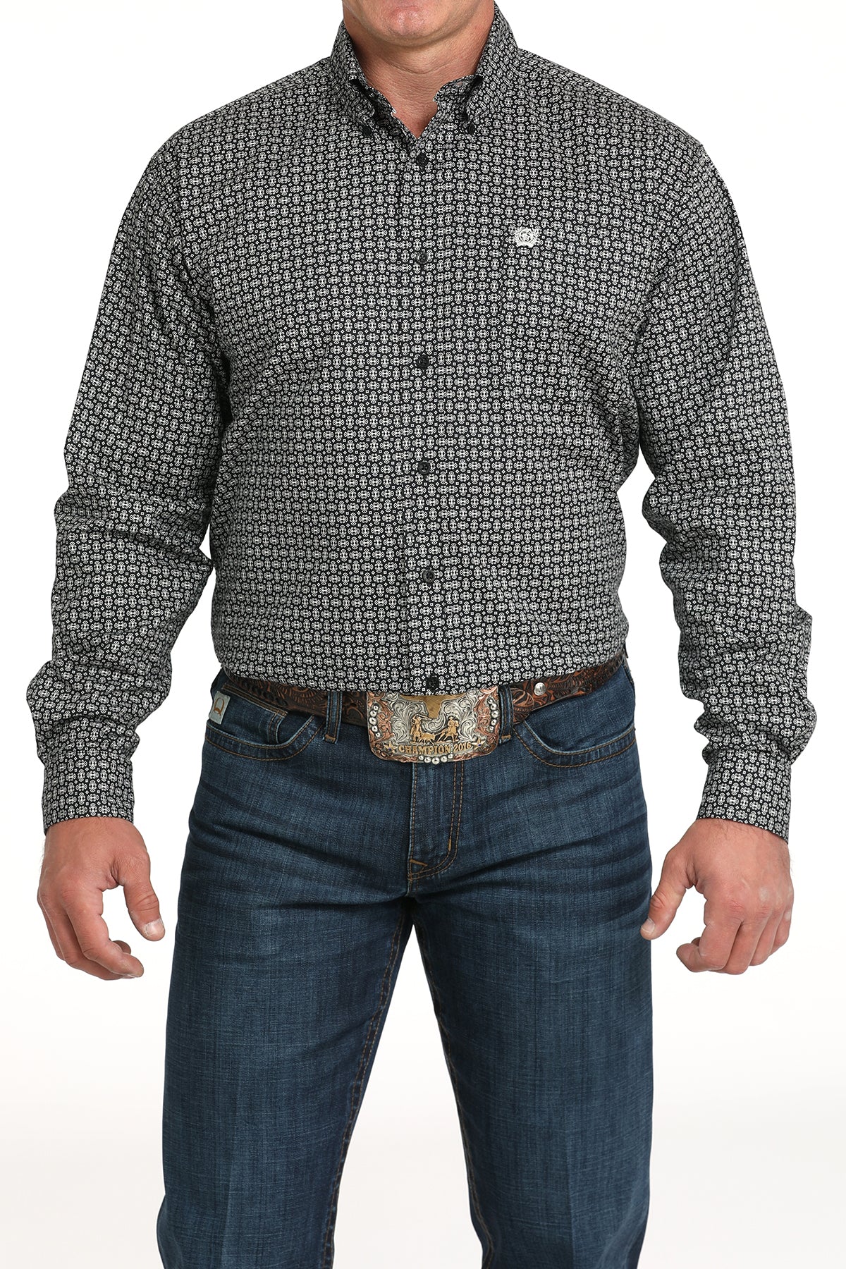Cinch Men's Long Sleeve Western Shirt - Black and White Geometric Print
