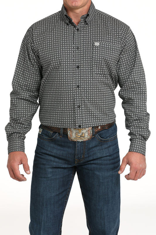 Cinch Men's Long Sleeve Western Shirt - Black and White Geometric Print