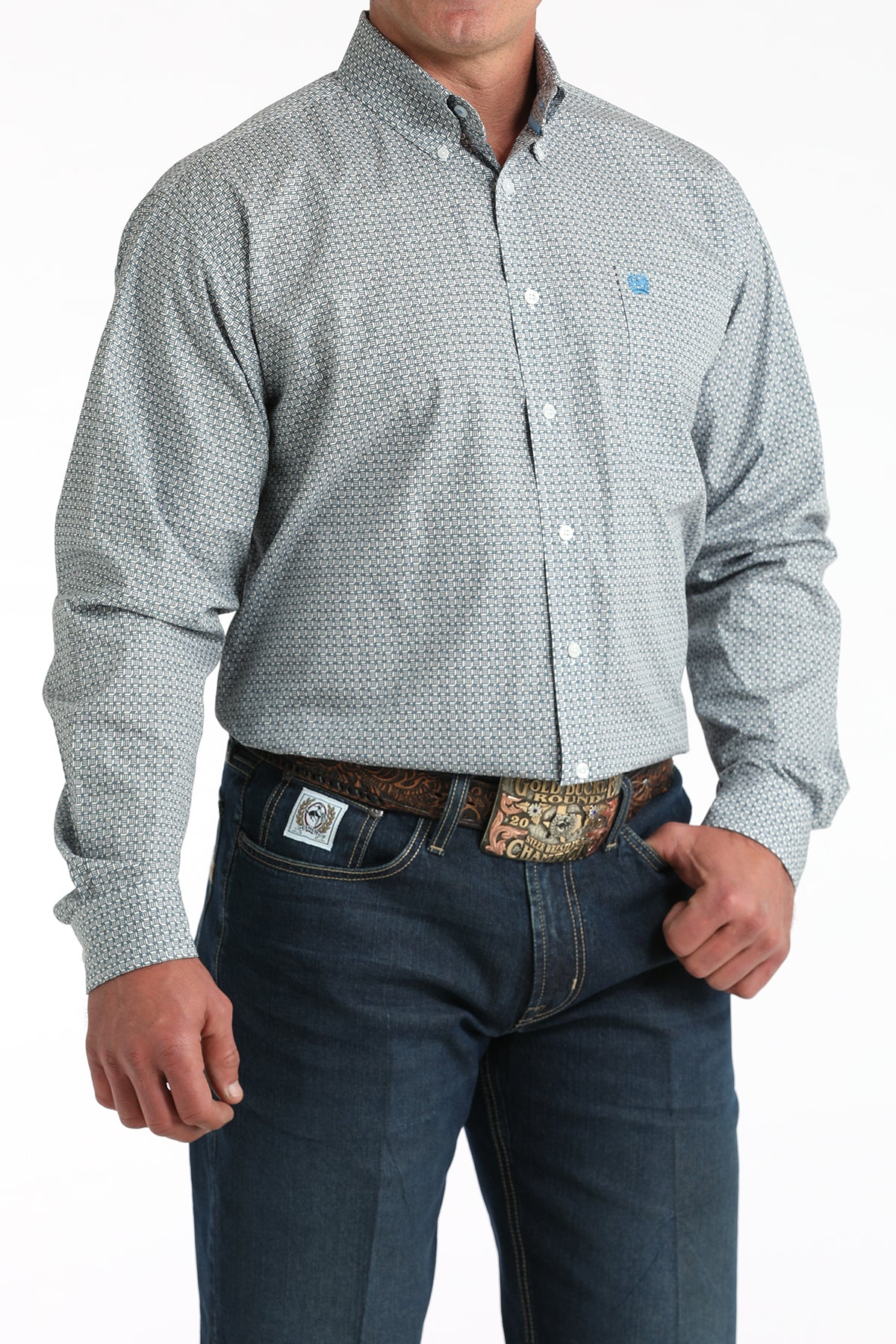 Cinch Men's Long Sleeve Western Shirt - White Basket Weave Print