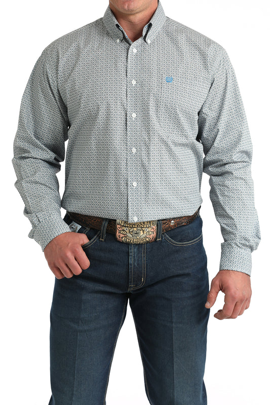 Cinch Men's Long Sleeve Western Shirt - White Basket Weave Print