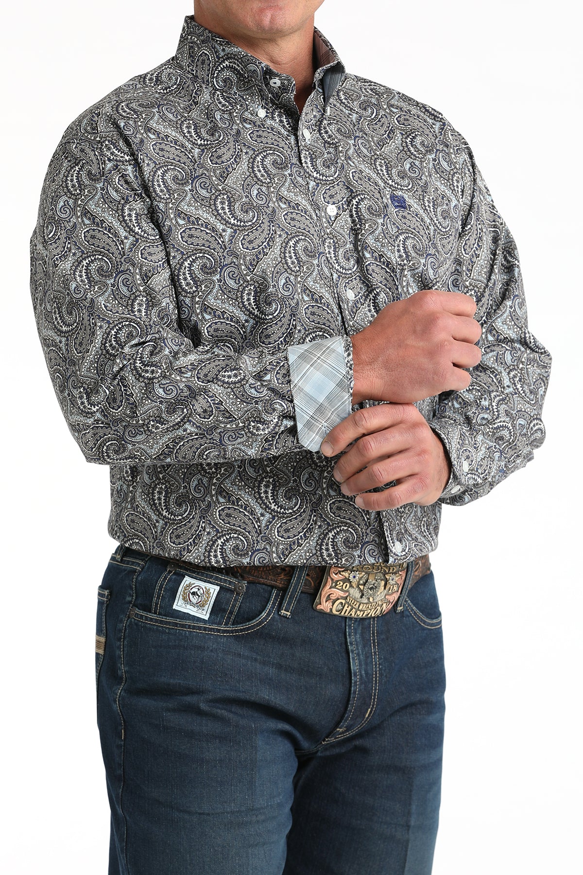 Cinch Men's Long Sleeve Western Shirt - Black and Gray Paisley Print