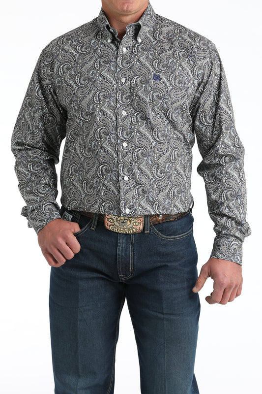 Cinch Men's Long Sleeve Western Shirt - Black and Gray Paisley Print