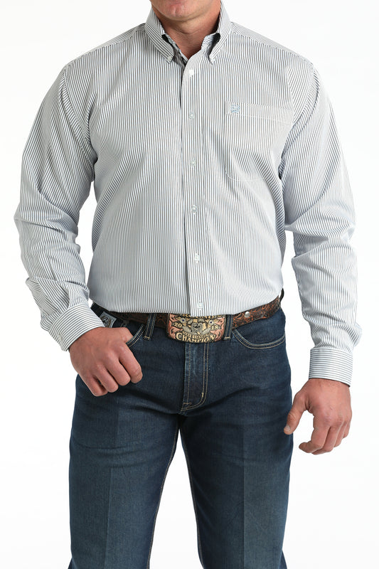 Cinch Men's Long Sleeve Western Shirt - White, Black and Blue Stripe