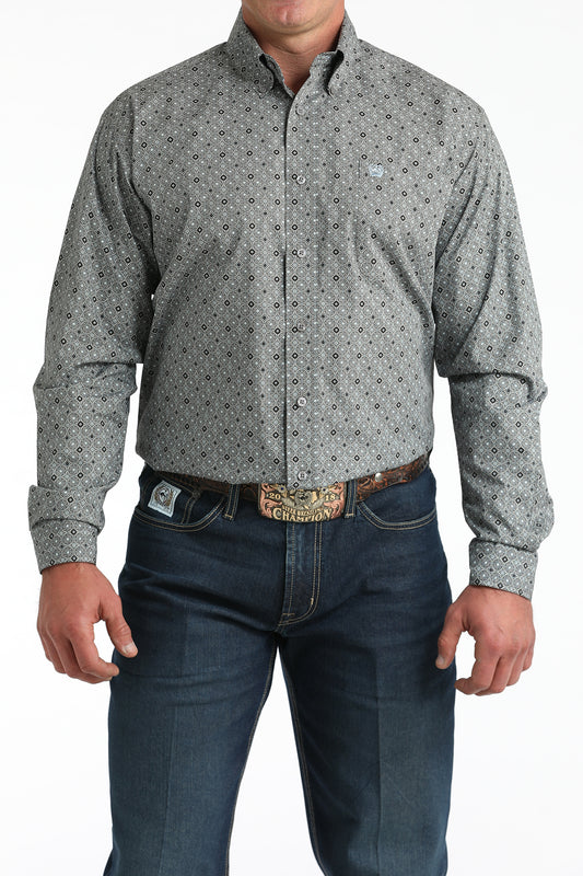 Cinch Men's Long Sleeve Western Shirt - Gray and Black Geometric Print