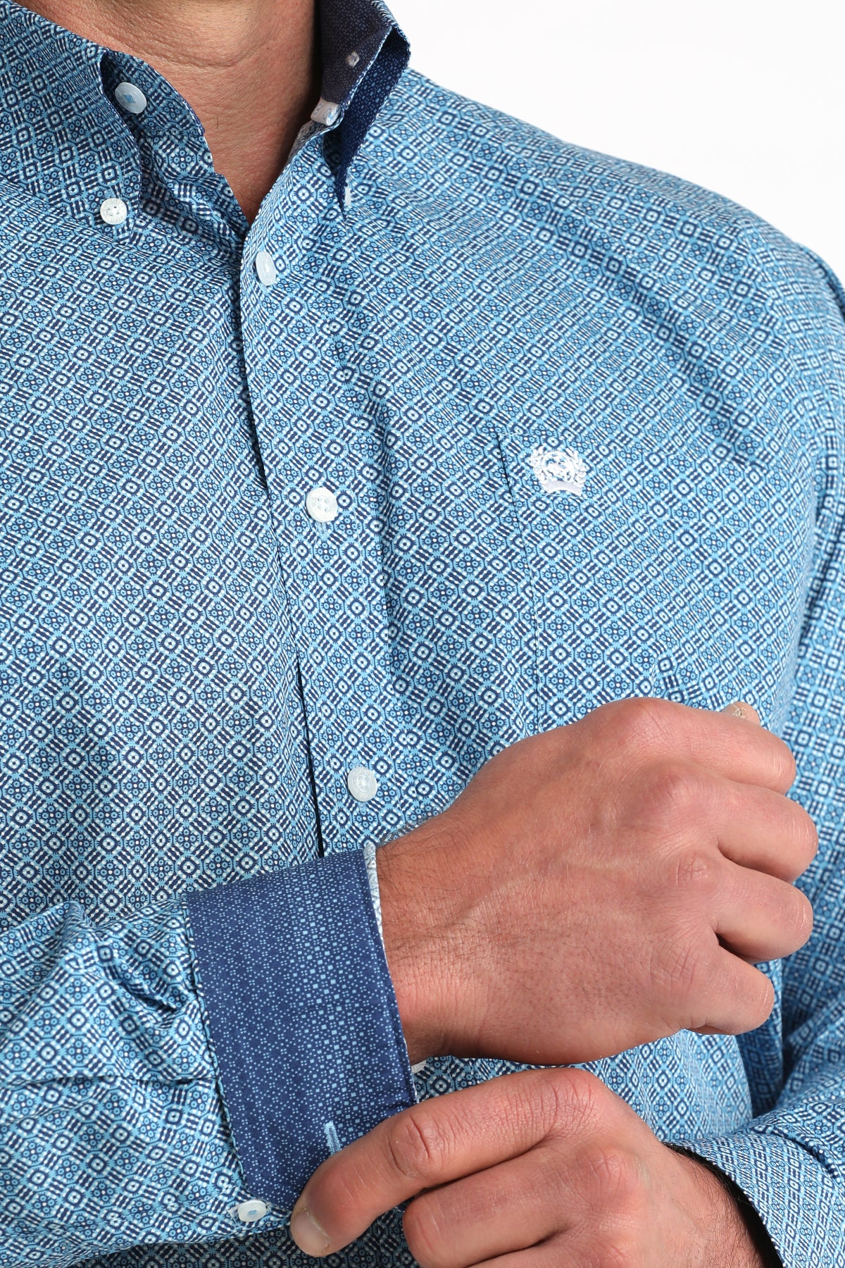 Cinch Men's Long Sleeve Western Shirt - Blue Geometric Print