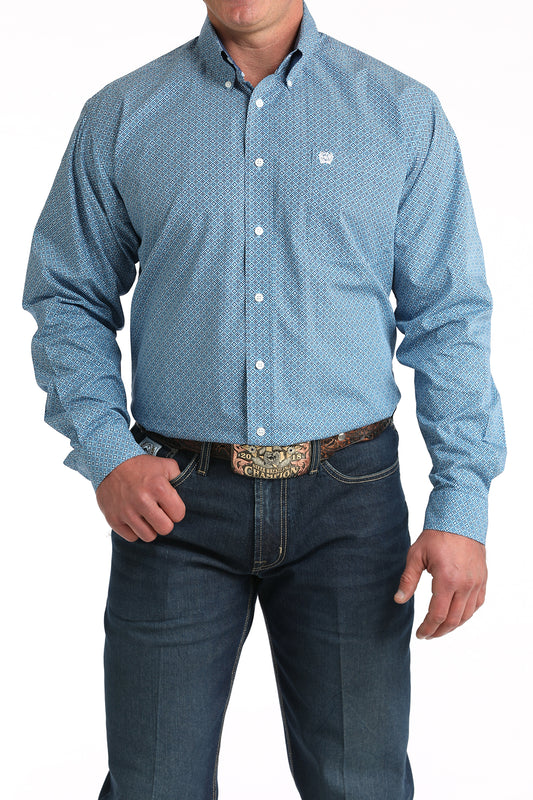 Cinch Men's Long Sleeve Western Shirt - Blue Geometric Print