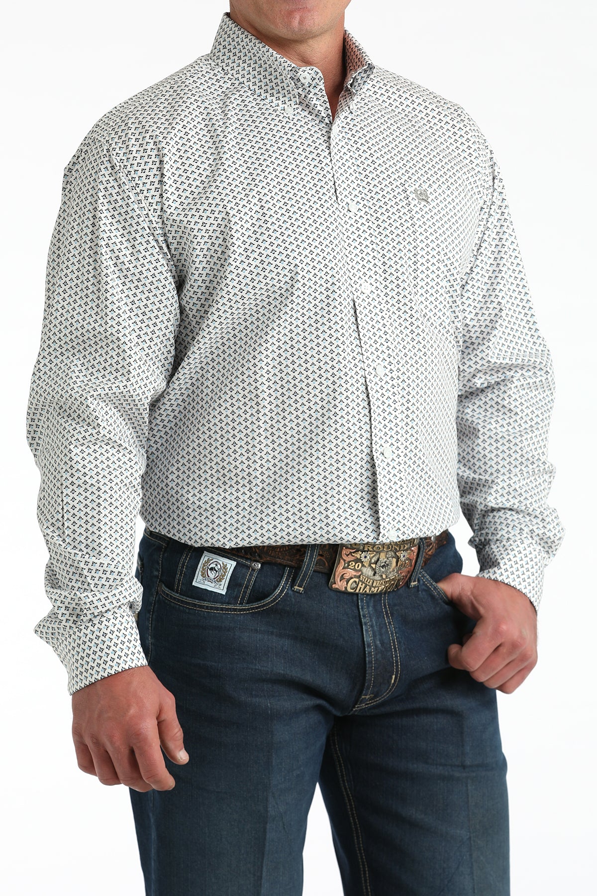 Cinch Men's Long Sleeve Western Shirt - White Geometric Print