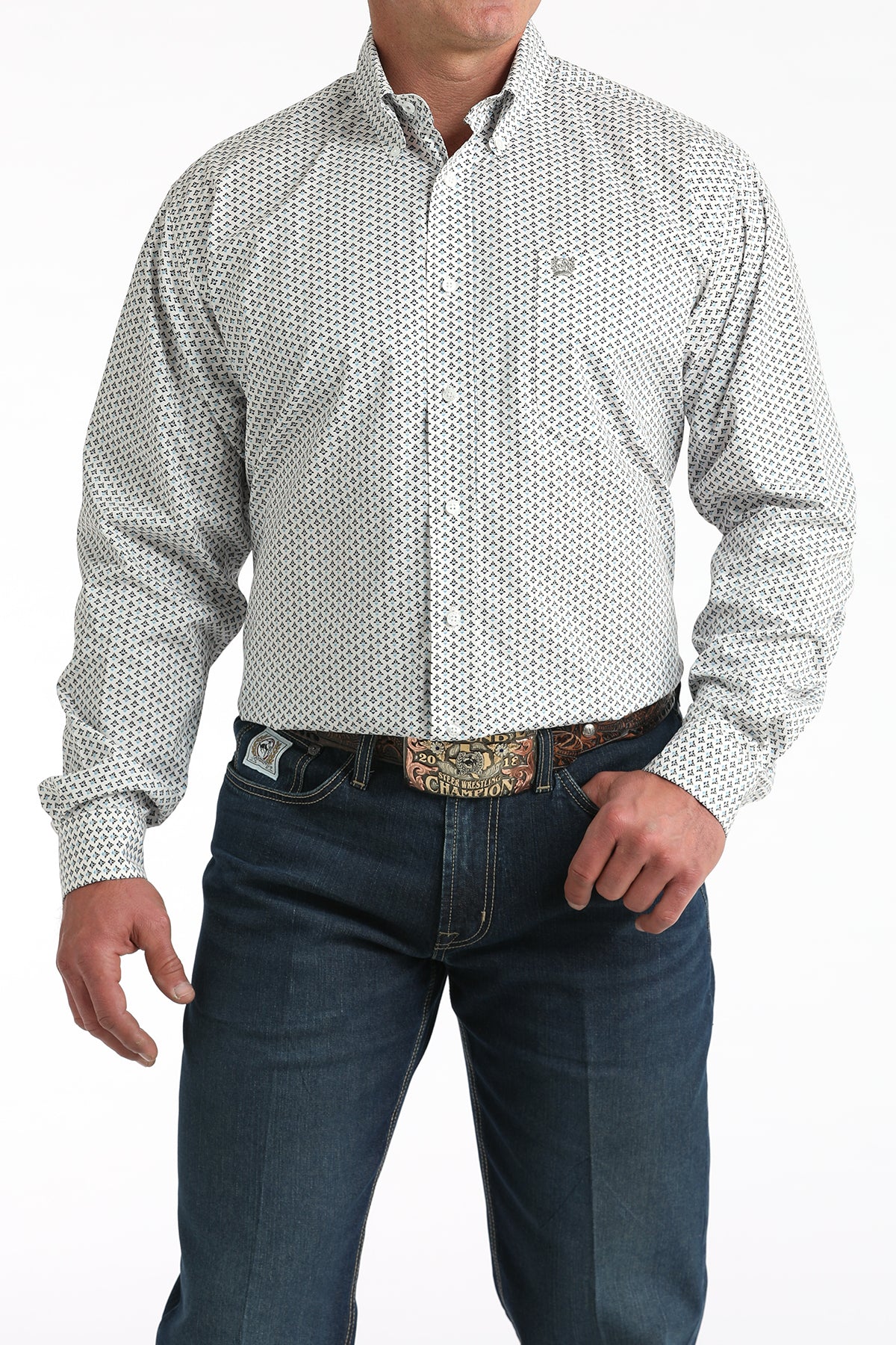 Cinch Men's Long Sleeve Western Shirt - White Geometric Print