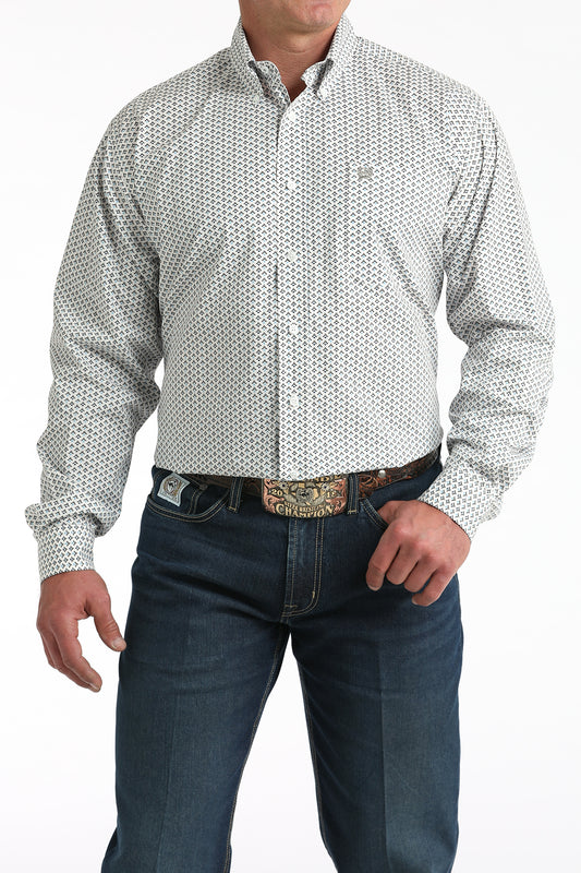 Cinch Men's Long Sleeve Western Shirt - White Geometric Print