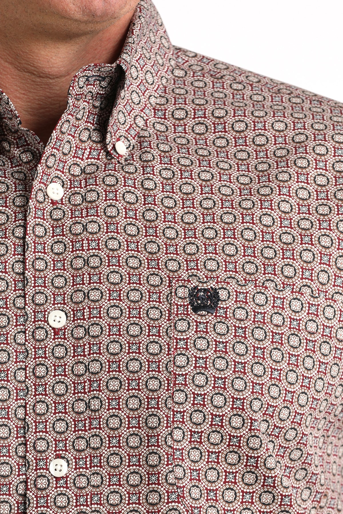 Cinch Men's Long Sleeve Western Shirt - Burgundy Geometric Print