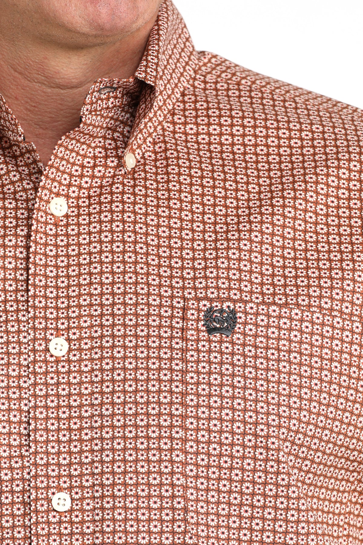 Cinch Men's Long Sleeve Western Shirt - Brown and White Floral Pattern