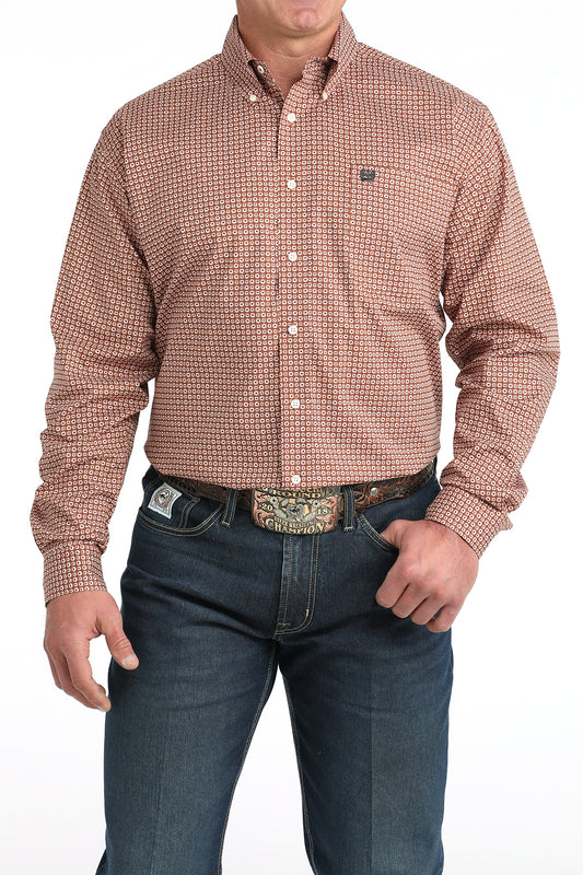 Cinch Men's Long Sleeve Western Shirt - Brown and White Floral Pattern