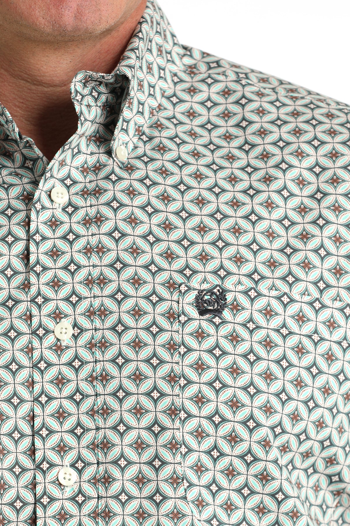 Cinch Men's Long Sleeve Western Shirt - Cream, Gray and Turquoise Geometric