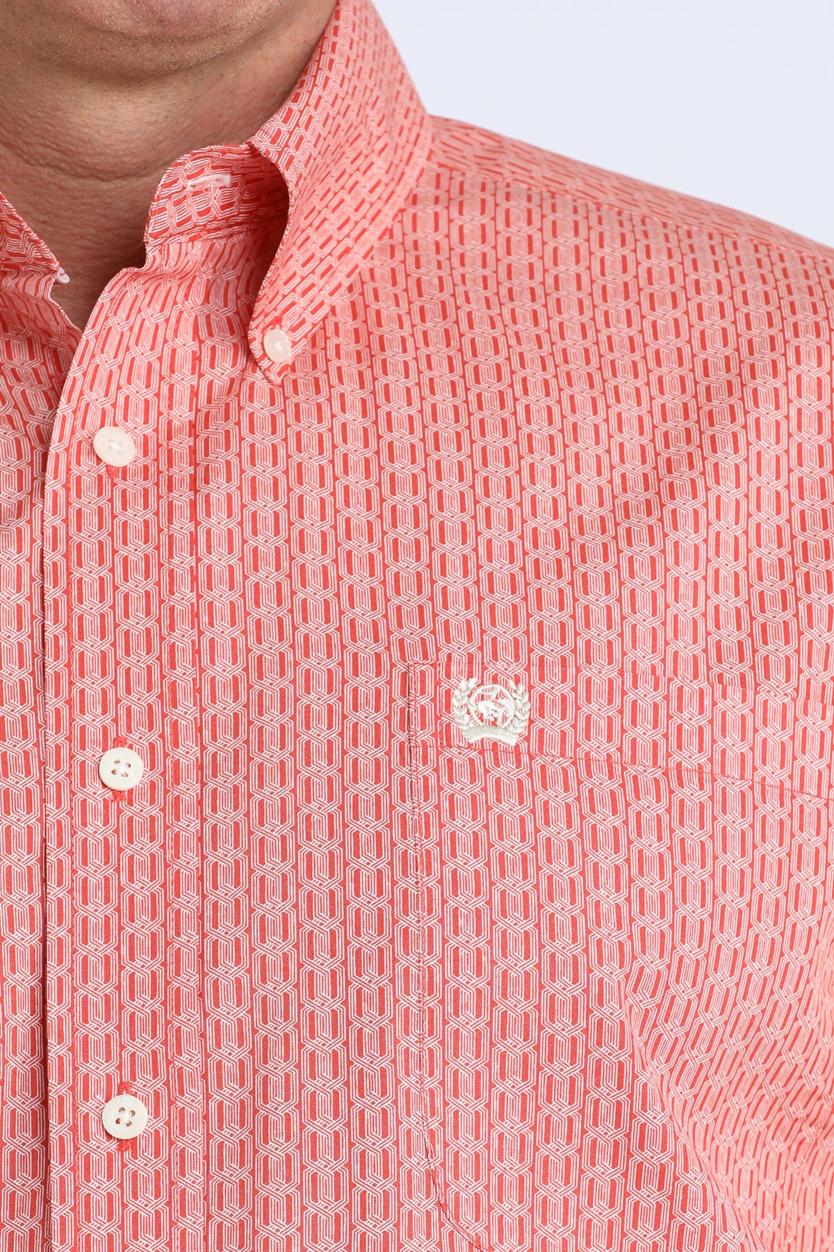 Cinch Men's Long Sleeve Western Shirt - Red and White Geometric Pattern