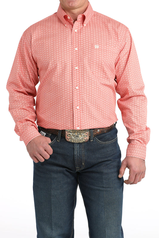 Cinch Men's Long Sleeve Western Shirt - Red and White Geometric Pattern