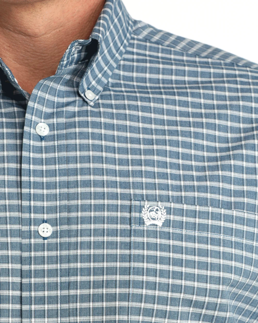 Cinch Men's Long Sleeve Classic Fit Button-Down Blue Plaid Western Shirt