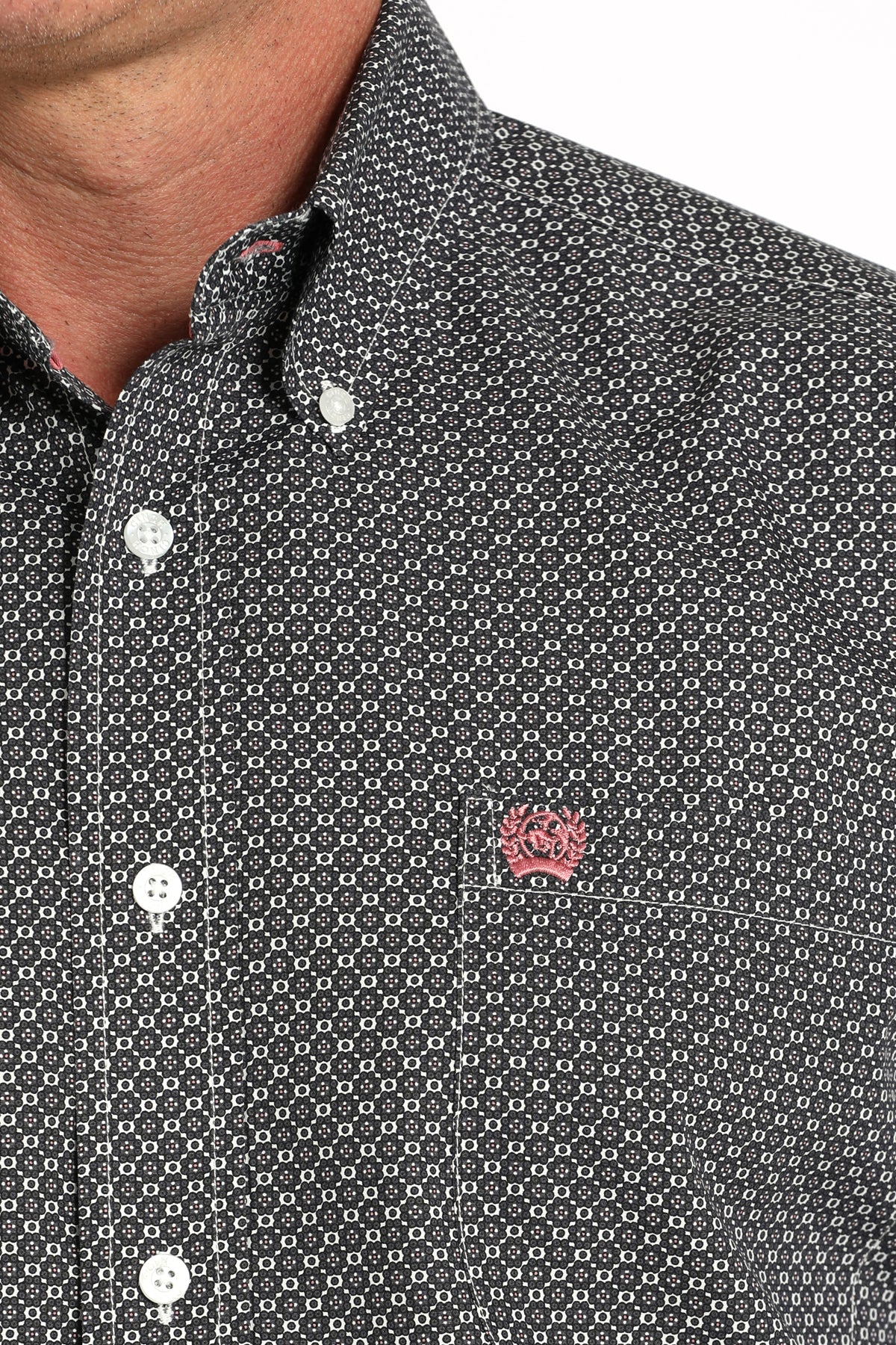Cinch Men's Gray Geometric Print Button-Down Western Short Sleeve Shirt