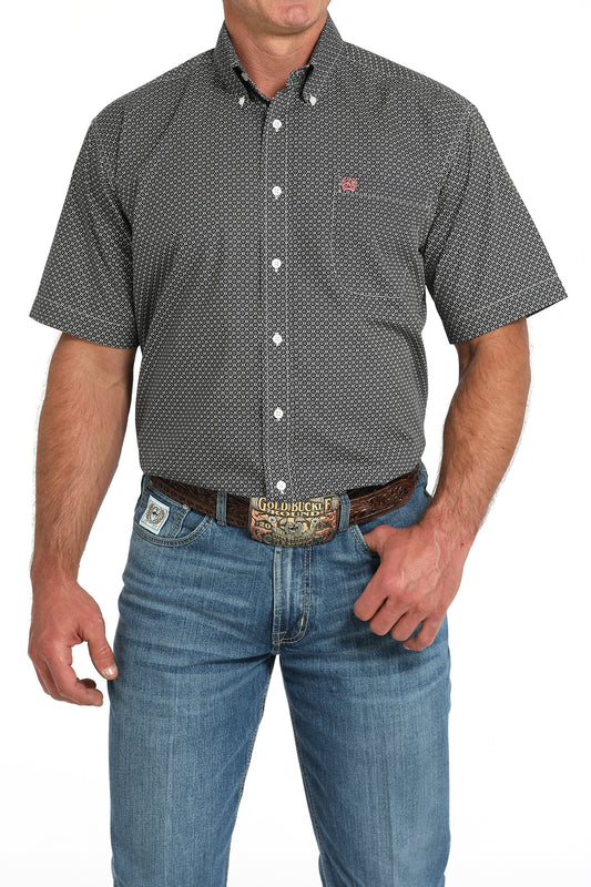 Cinch Men's Gray Geometric Print Button-Down Western Short Sleeve Shirt