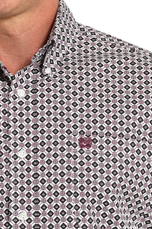 Cinch Men's Diamond Print Button-Down Short Sleeve Western Shirt - White