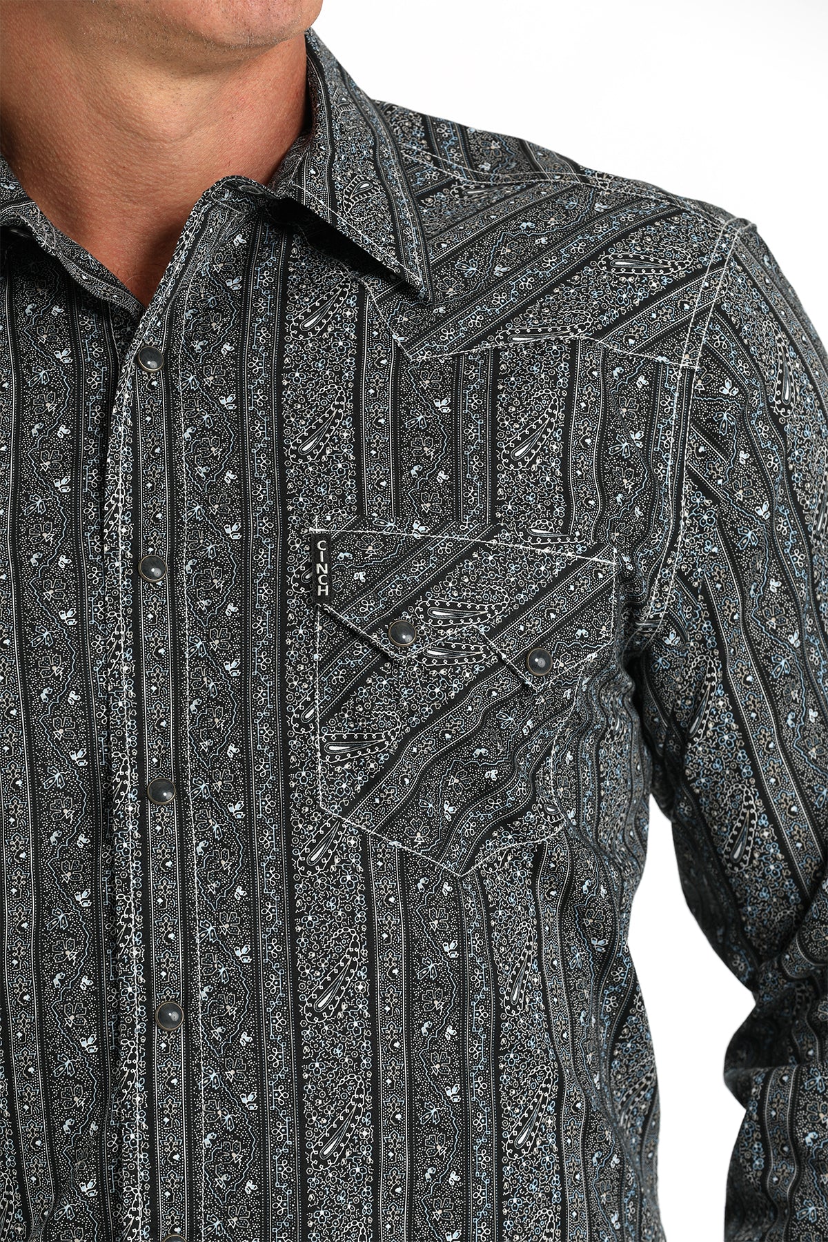 Cinch Men's Long Sleeve Shirt Modern Fit Print in Black, White & Blue