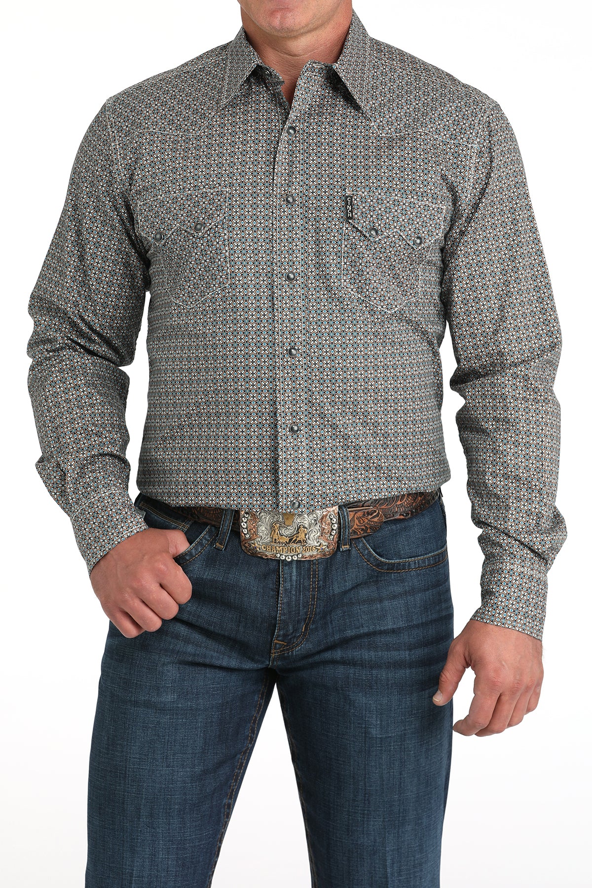 Cinch Men's Long Sleeve Modern Fit Snap Front Western Shirt - Multi-Color Geometric Print