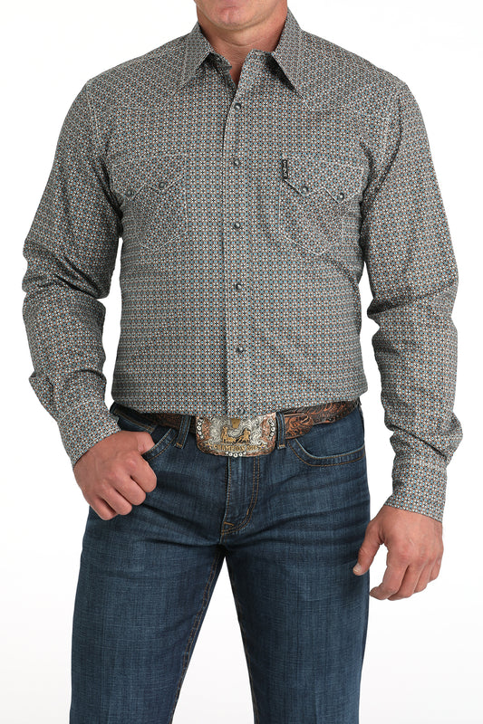 Cinch Men's Long Sleeve Modern Fit Snap Front Western Shirt - Multi-Color Geometric Print