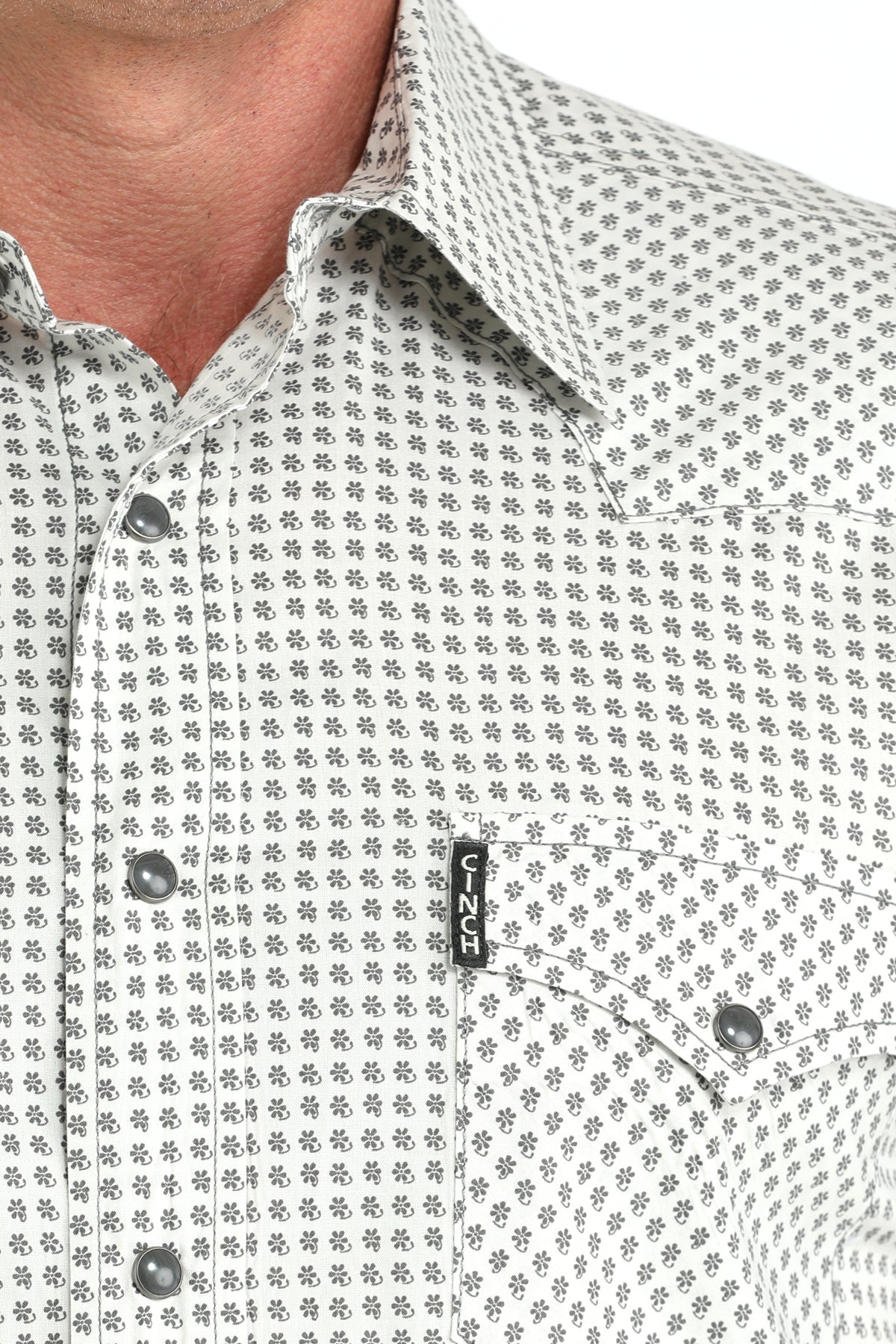Cinch Men's Long Sleeve Modern Fit Snap Front Western Shirt - Cream & Gray Floral Print