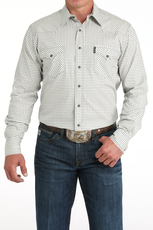 Cinch Men's Long Sleeve Modern Fit Snap Front Western Shirt - Cream & Gray Floral Print