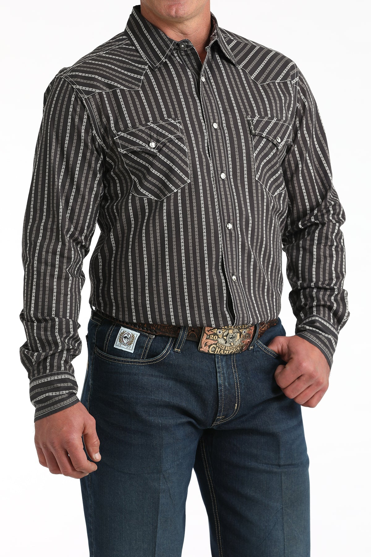 Cinch Men's Long Sleeve Modern Fit Brown Geometric Print Shirt