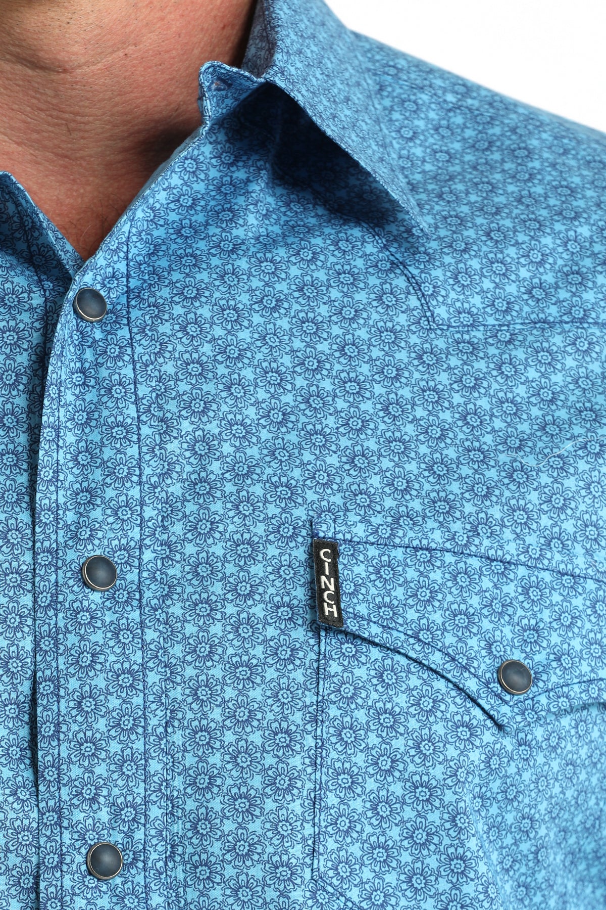 Cinch Men's Long Sleeve Modern Fit Blue Geometric Print Shirt