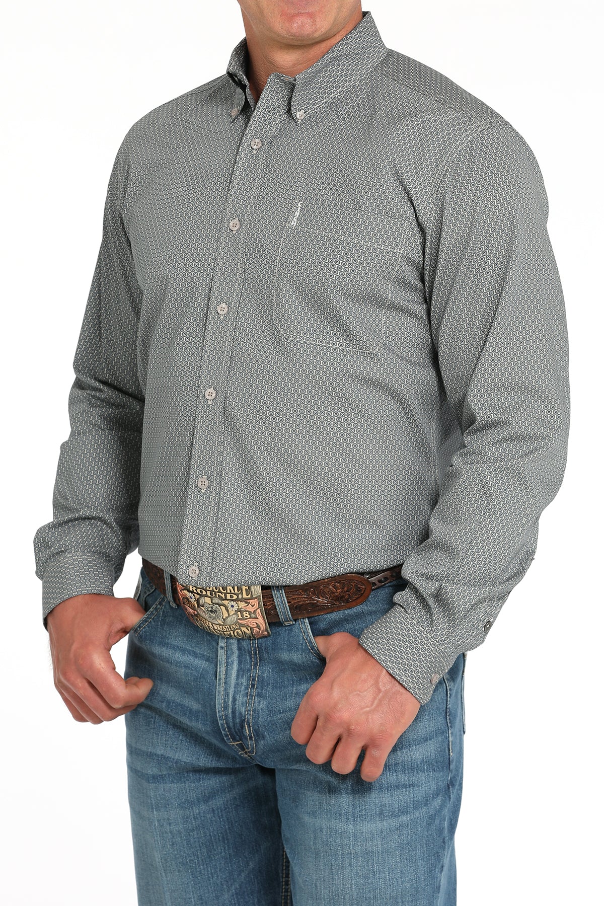 Cinch Men's Shirts - Long Sleeve Modern Fit Geometric Print Shirt - Gray