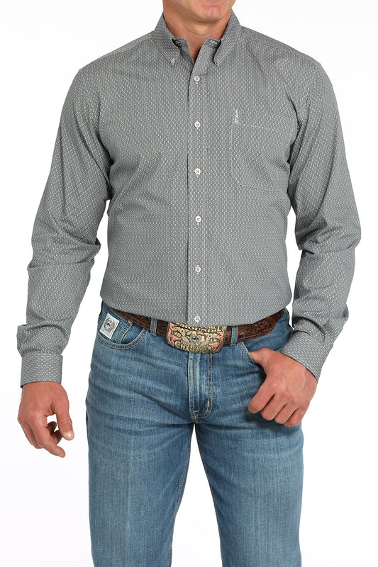 Cinch Men's Shirts - Long Sleeve Modern Fit Geometric Print Shirt - Gray