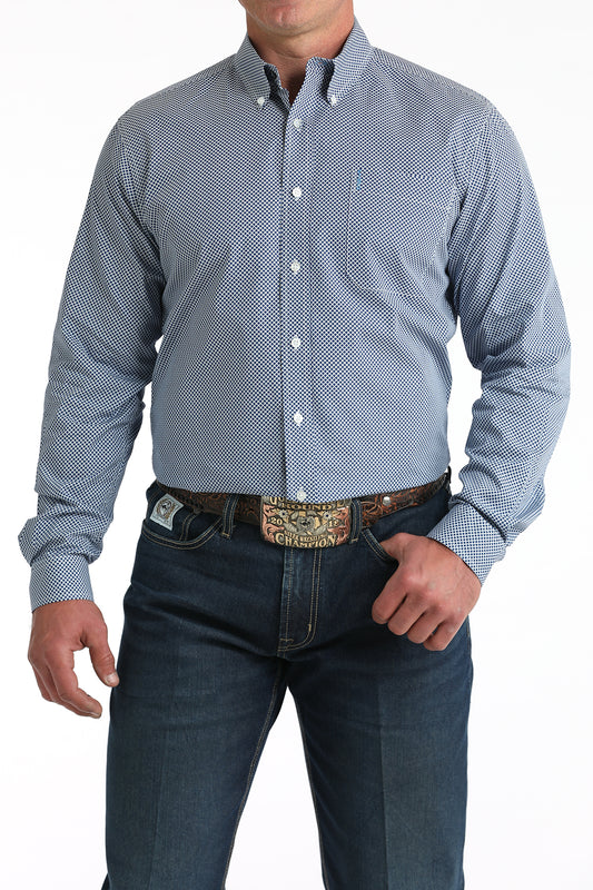 Cinch Men's Long Sleeve Modern Fit Royal Blue Geometric Print Shirt