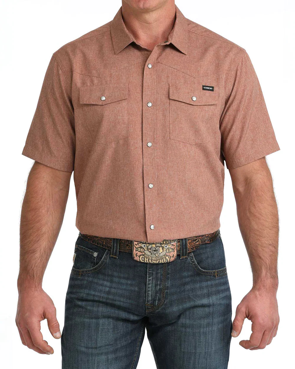 Cinch Men's Short Sleeve Men's Arenaflex Brown Camp Shirt