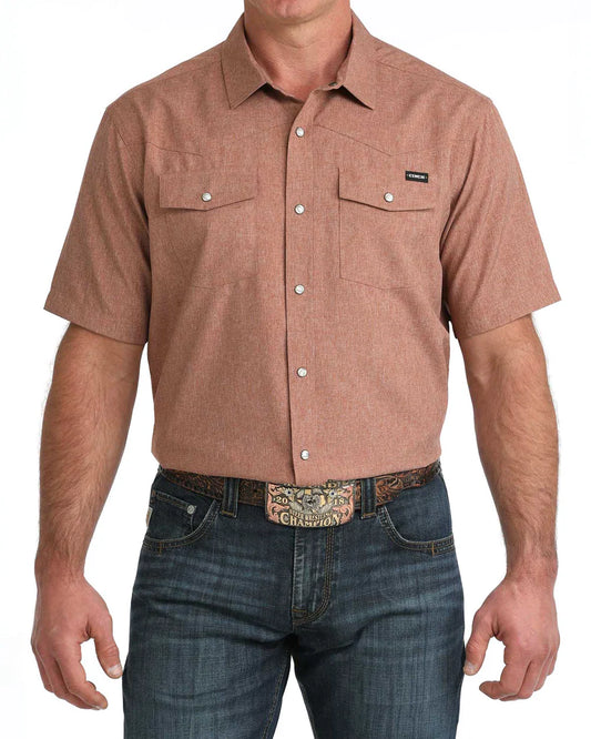 Cinch Men's Short Sleeve Men's Arenaflex Brown Camp Shirt