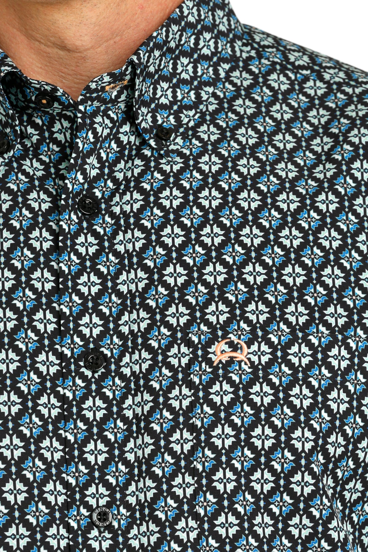 Cinch Men's Short Sleeve Shirt Arenaflex Geometric Black & Blue Print