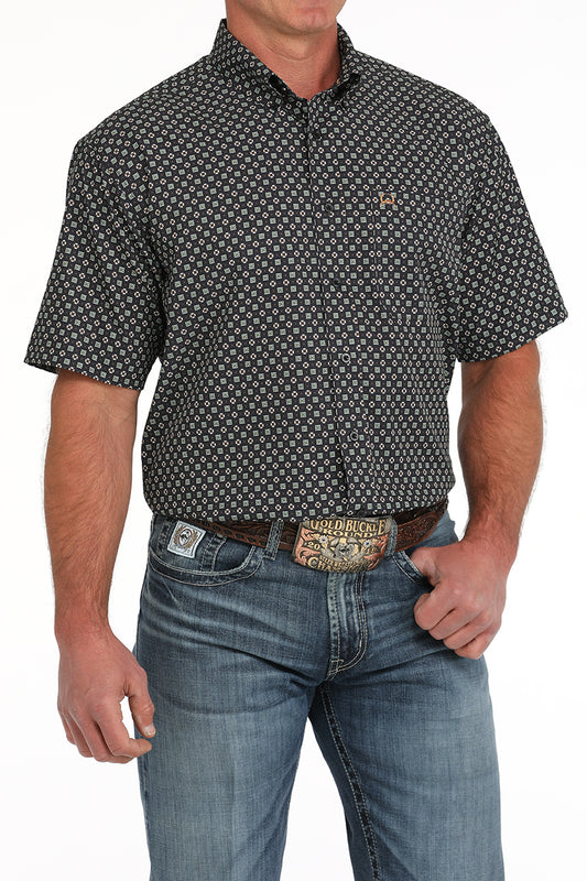 Cinch Men's Short Sleeve Navy Print Arenaflex Button Down Shirt