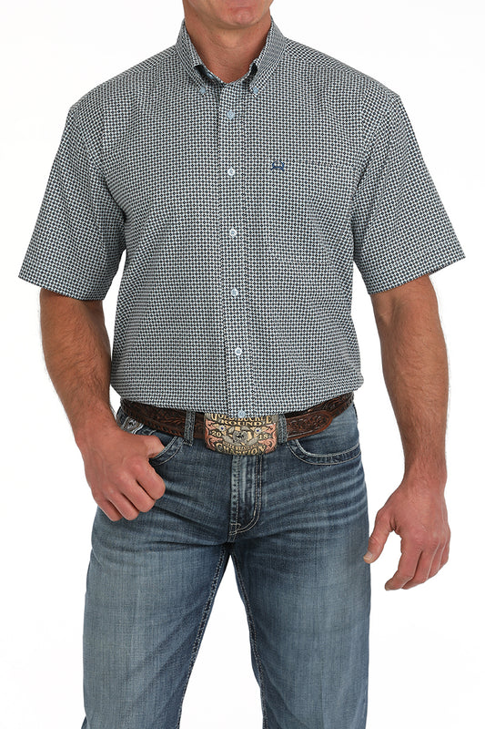 Cinch Men's Short Sleeve Geometric Print Button-Down Arenaflex Shirt - Light Blue