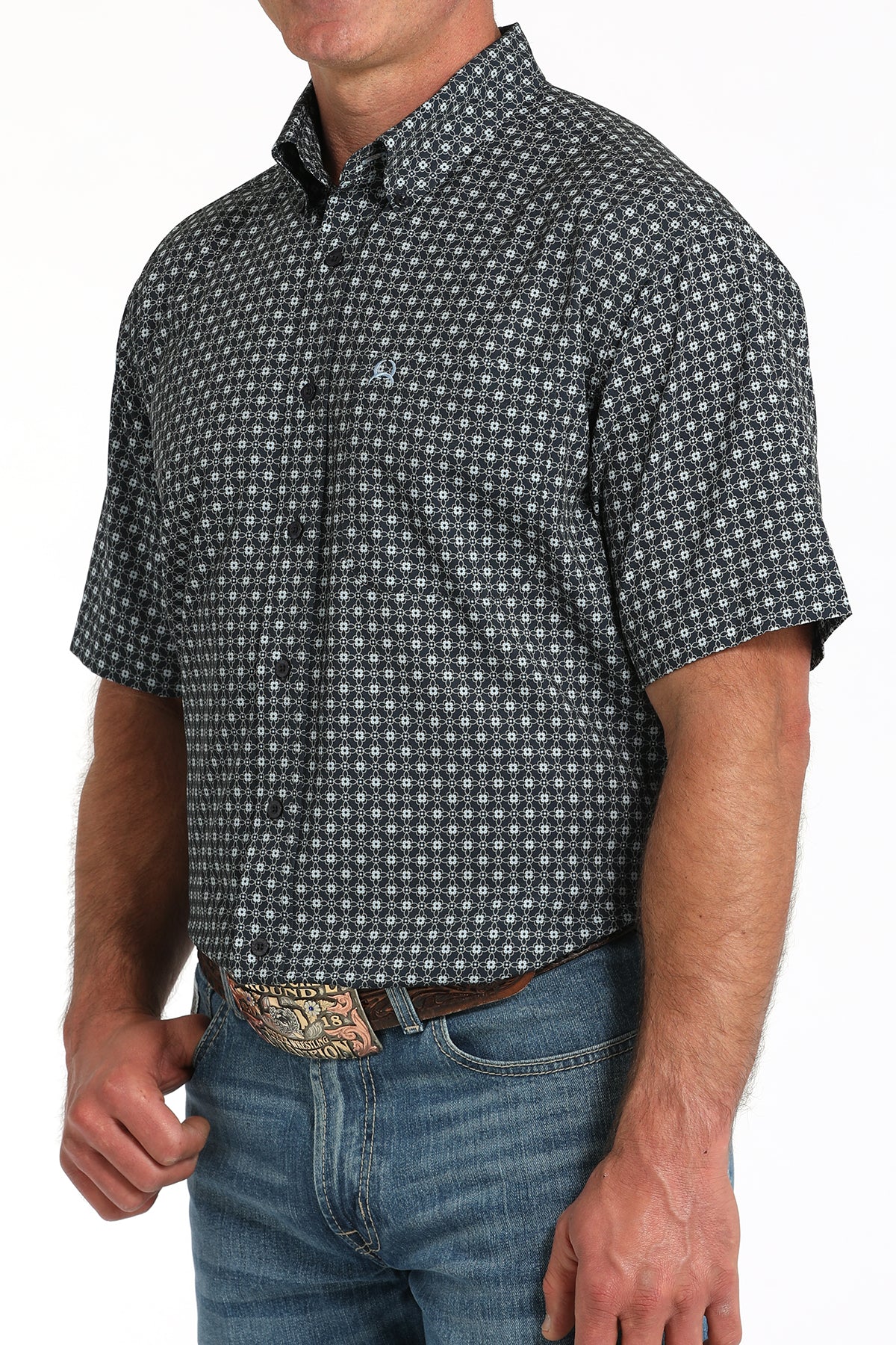Cinch Men's Short Sleeve Navy Print Arenaflex Shirt