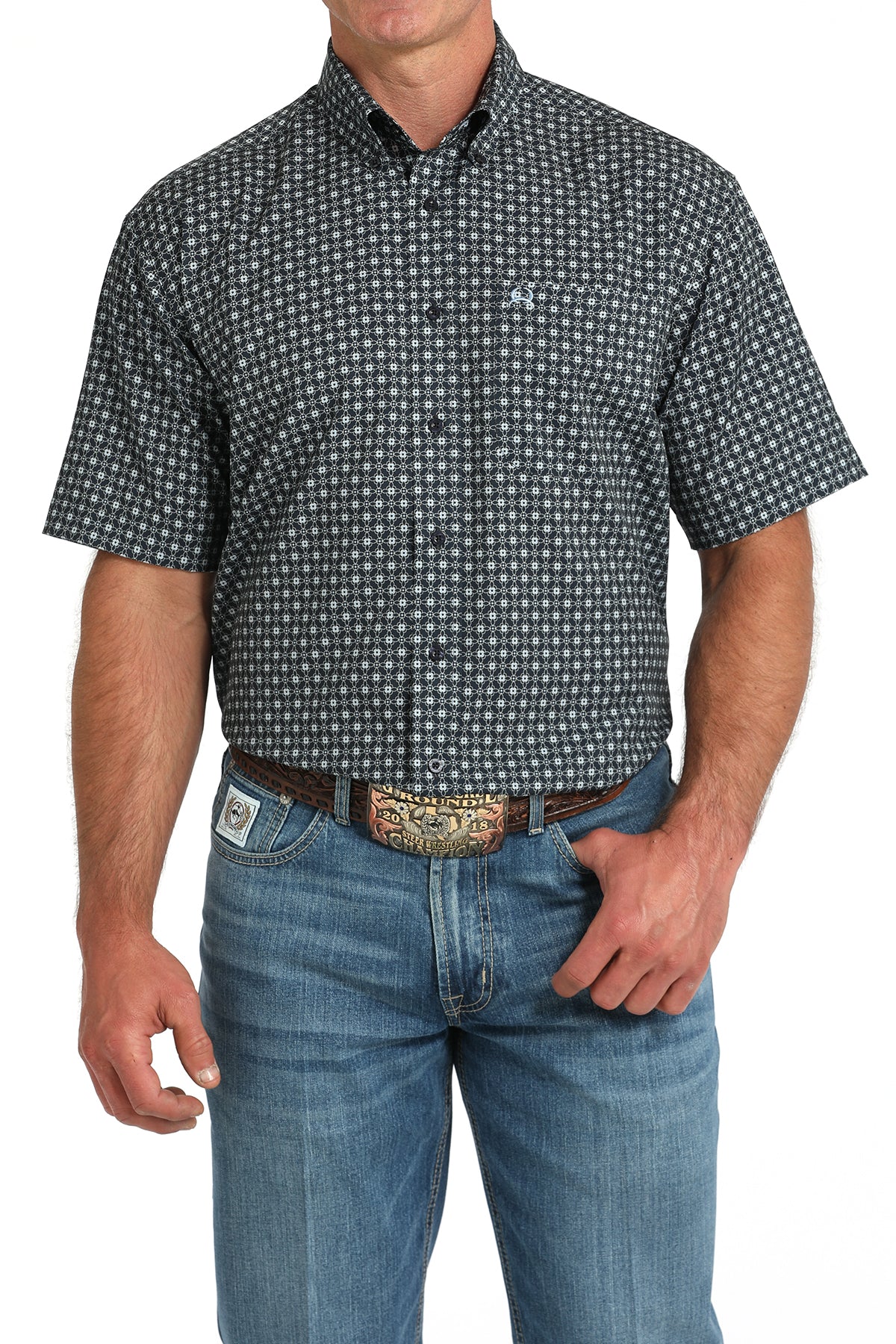 Cinch Men's Short Sleeve Navy Print Arenaflex Shirt