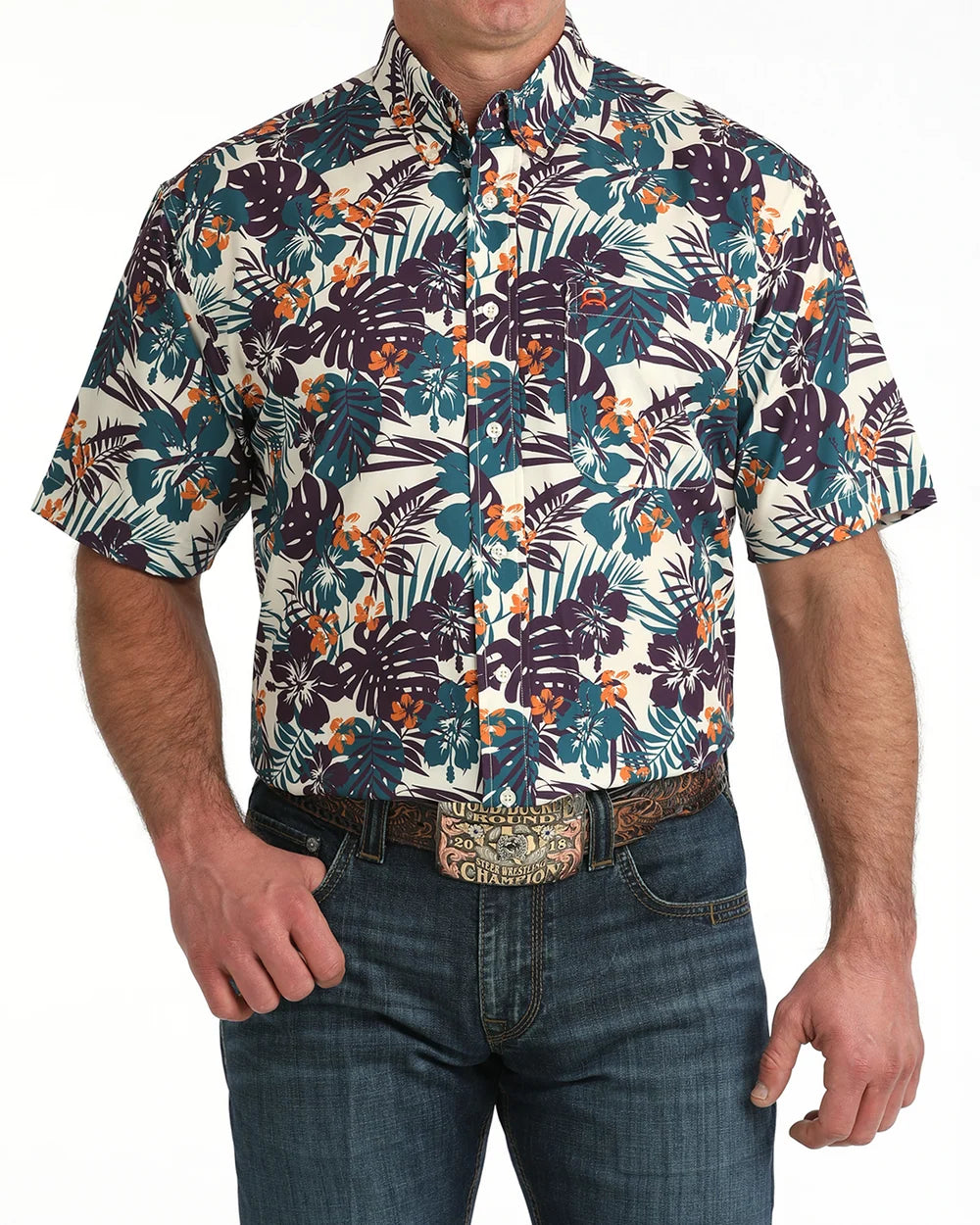 Cinch Men's Short Sleeve Arenaflex Button-Down Hawaiian Print Western Shirt