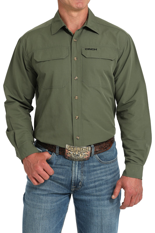 Cinch Men's Long Sleeve Ripstop Solid Button-Down Western Shirt - Olive