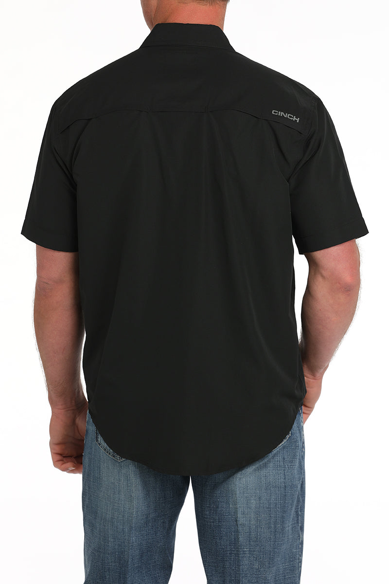 Cinch Men's Short Sleeve Ripstop Solid Button-Down Western Shirt - Black