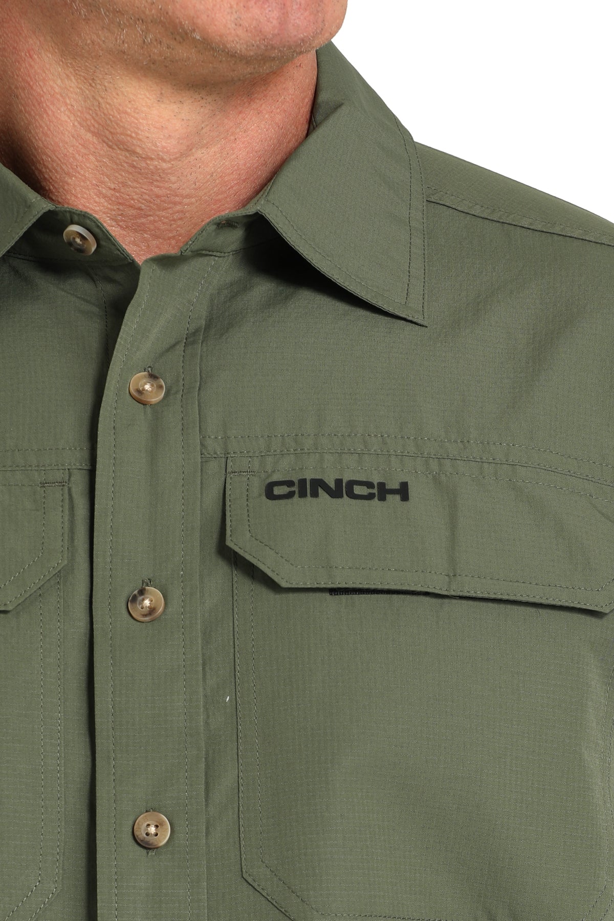 Cinch Men's Short Sleeve Ripstop Solid Button-Down Western Shirt - Olive
