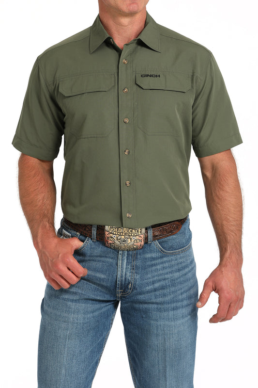 Cinch Men's Short Sleeve Ripstop Solid Button-Down Western Shirt - Olive