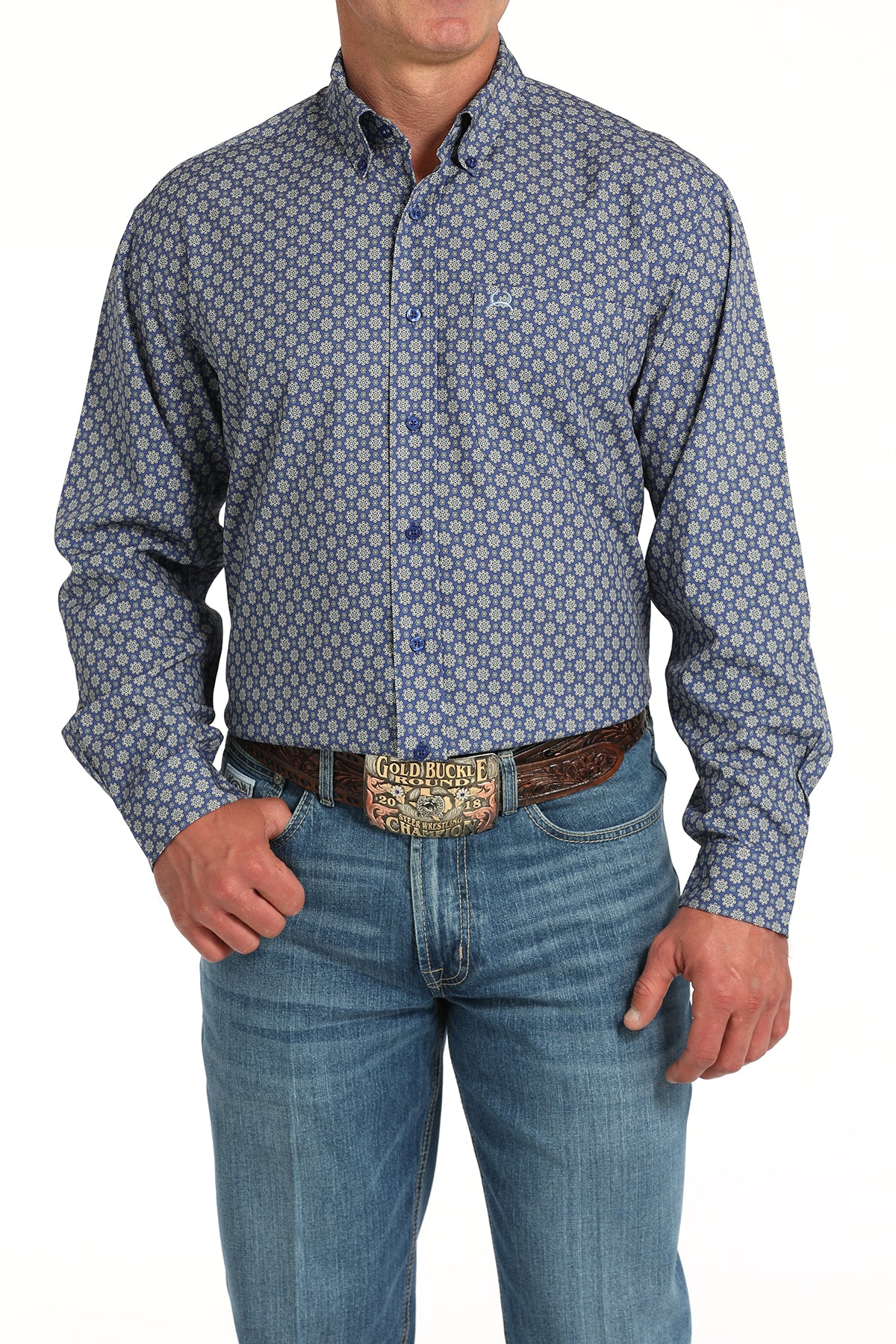 Cinch Men's Long Sleeve Blue Print Arenaflex Shirt