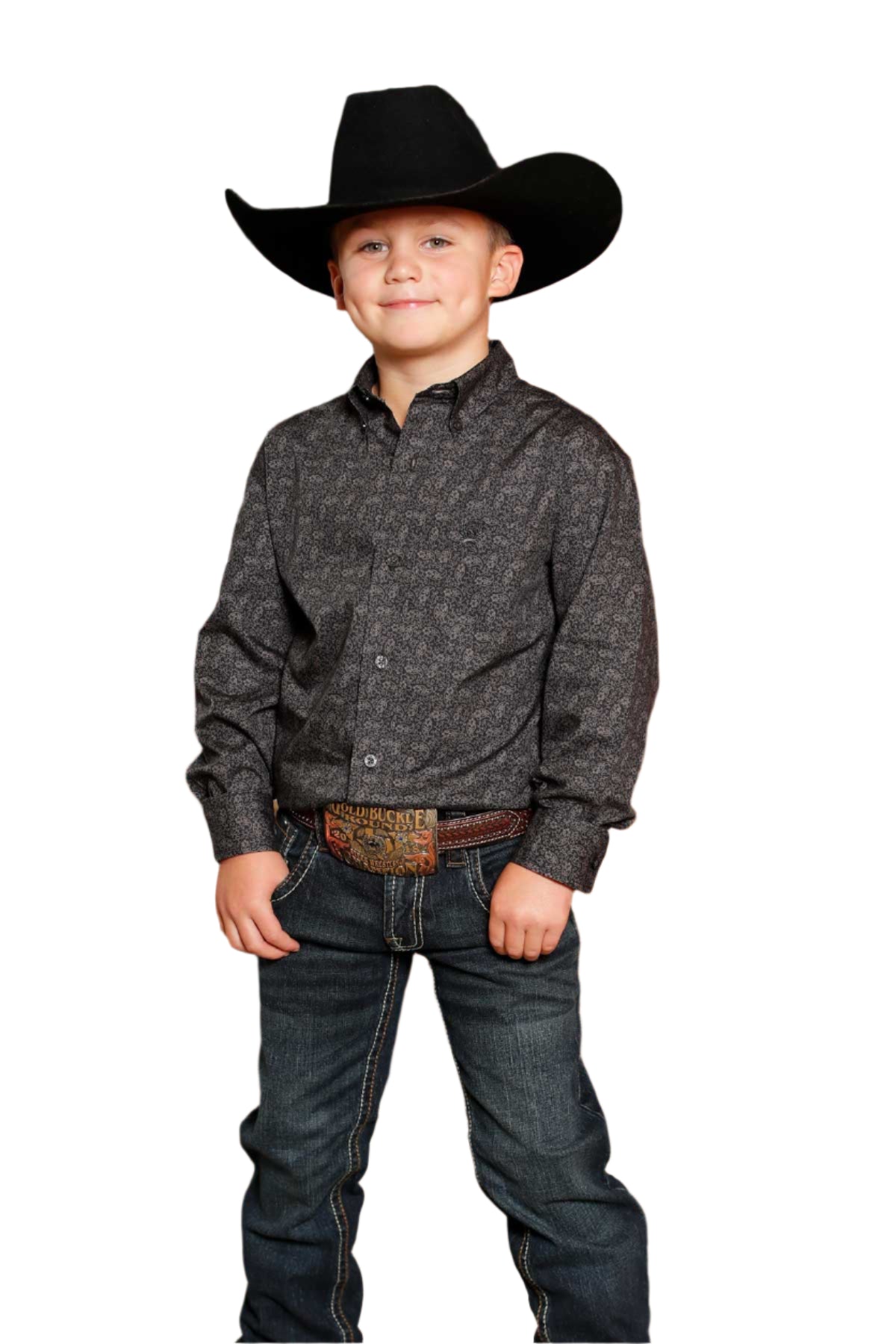 Cinch Boy's Long Sleeve Charcoal Floral Paisley Print Button-Down Western Shirt