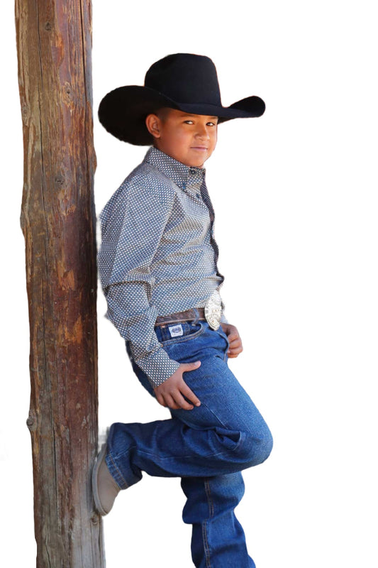 Cinch Boy's Long Sleeve Teal Geometric Print Button-Down Western Shirt