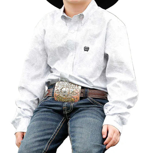 Cinch Boy's Long Sleeve White Paisley Print Shirt
